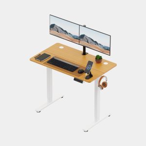 VonHaus light maple-effect and white standing desk, 100 × 60 cm; equipment pictured is not included