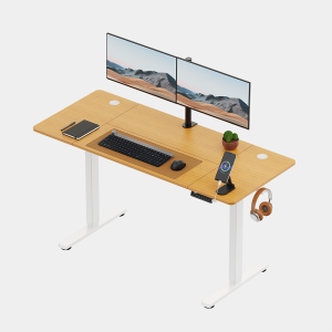 VonHaus 140 cm maple-effect desktop and white electric frame; pictured equipment is not included
