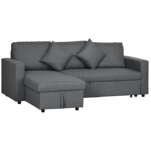 HOMCOM 3-Seater Corner Sofa Bed with Storage — Dark Grey