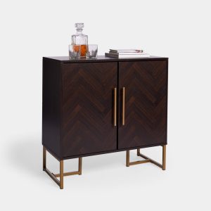 York dark wood sideboard, model 3000292, with parquet-patterned doors and gold-coloured metal detailing