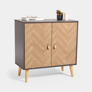 VonHaus Herringbone two-door grey and wood-effect sideboard with pine legs