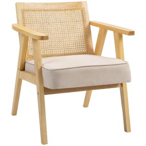 HOMCOM Rattan-Back Accent Armchair — Natural & Cream