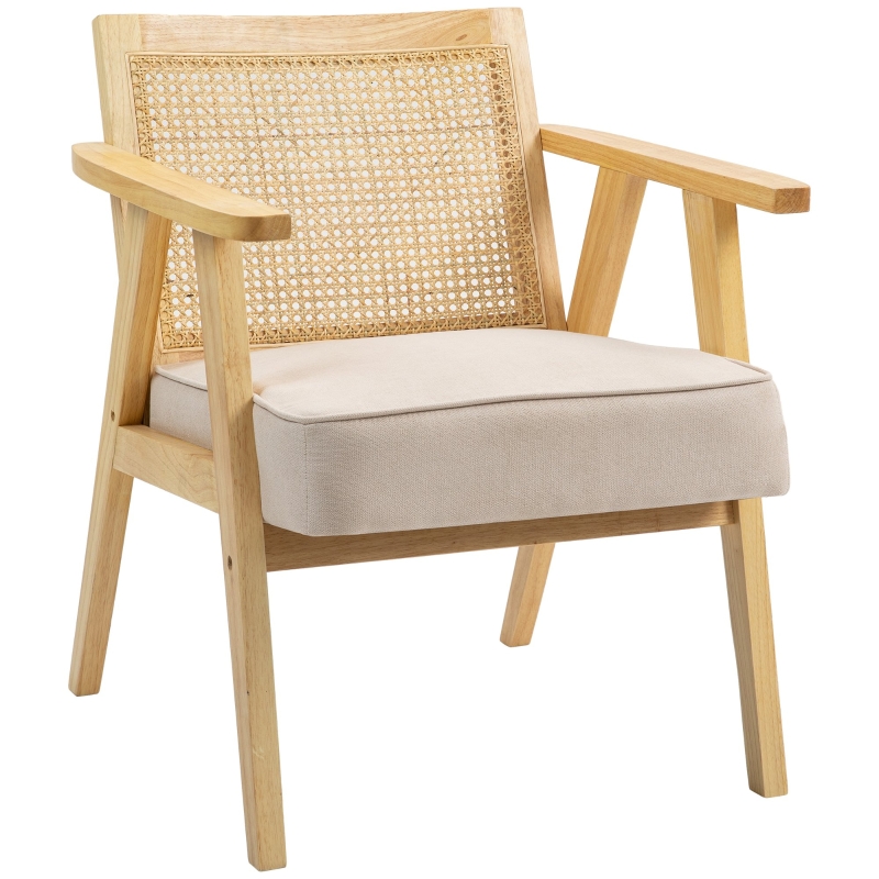 HOMCOM Rattan-Back Accent Armchair — Natural & Cream