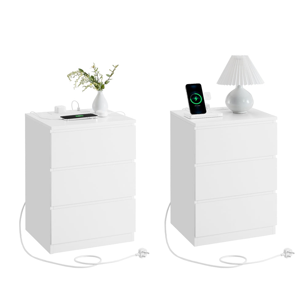 Pair of VASAGLE Kailyn cloud-white bedside tables with drawers and integrated charging station