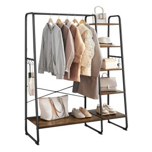VASAGLE Clothes Rail with Storage Shelves — Rustic Brown & Ink Black