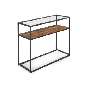 VASAGLE Glass-Top Console Table — Rustic Brown