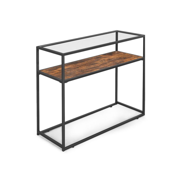 VASAGLE Glass-Top Console Table — Rustic Brown