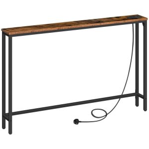 HOOBRO EBF15KXG01G1 120 cm slim rustic-brown and black console table with charging station