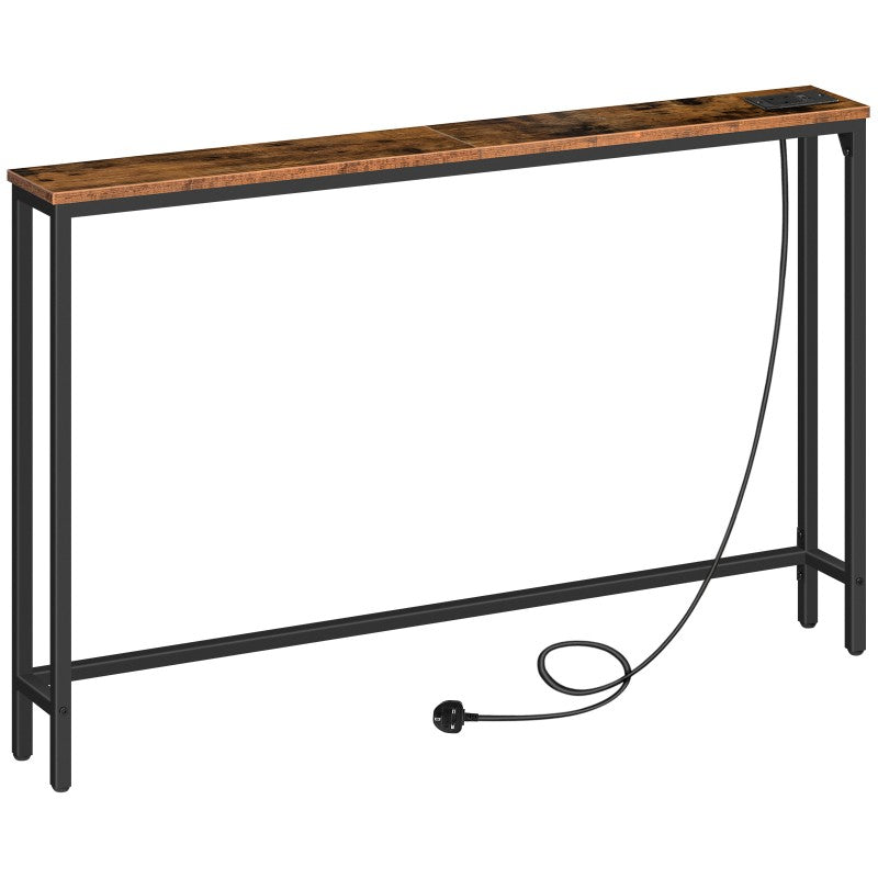 HOOBRO EBF15KXG01G1 120 cm slim rustic-brown and black console table with charging station