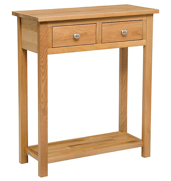 Hallowood Furniture Waverly light oak console table with two drawers and lower shelf