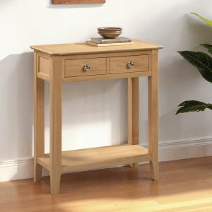 Julian Bowen Cotswold light oak console table with two drawers and lower shelf