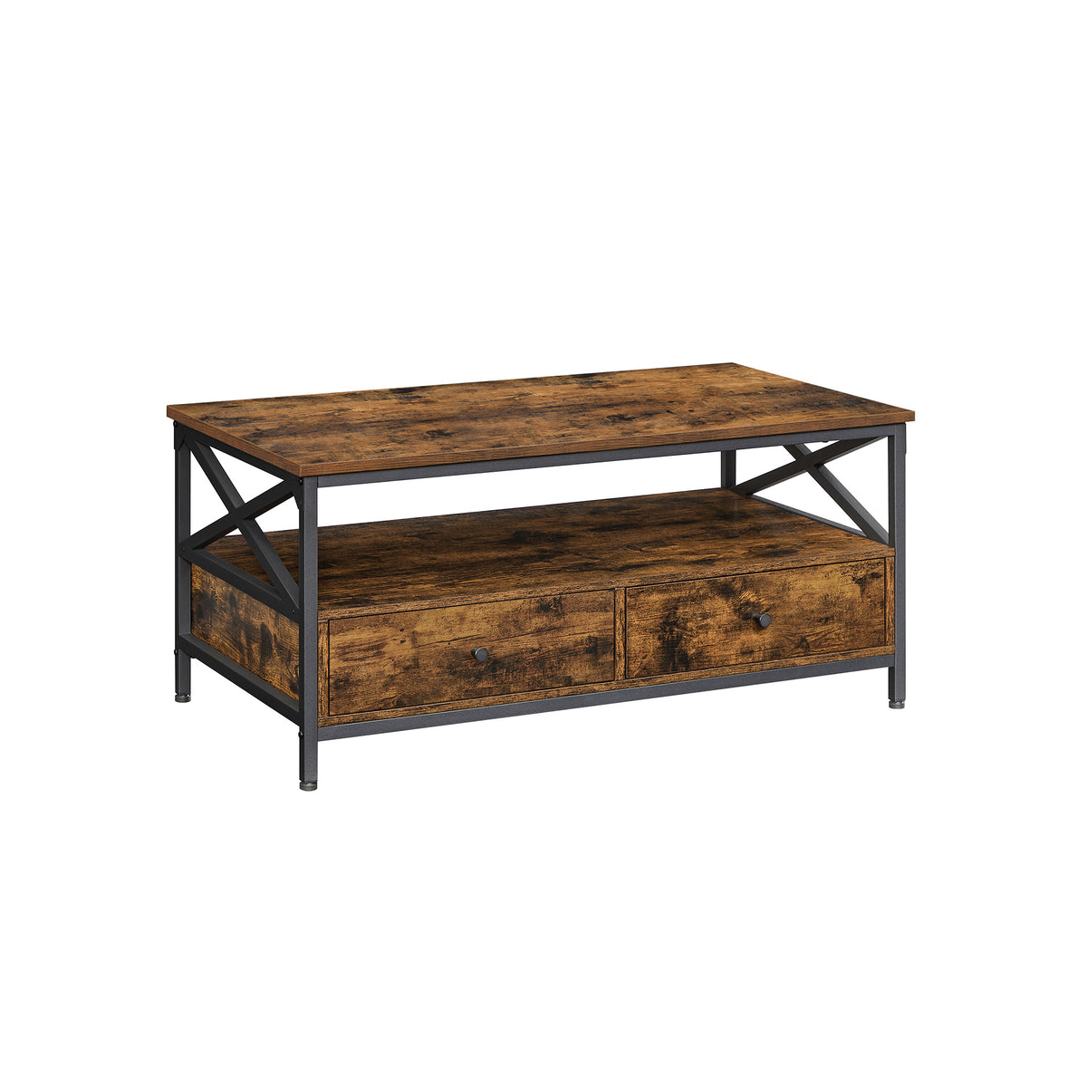 VASAGLE Industrial Coffee Table with Drawers — Rustic Brown & Black