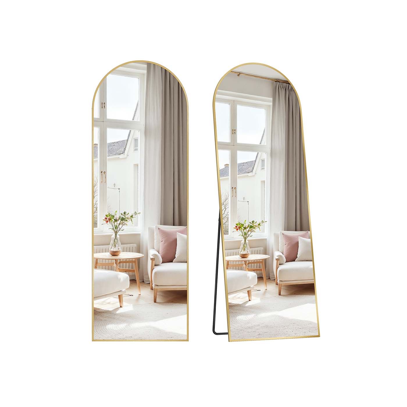 SONGMICS LFM031A01 pale-gold arched full-length floor mirror with stand, 160 by 50 cm