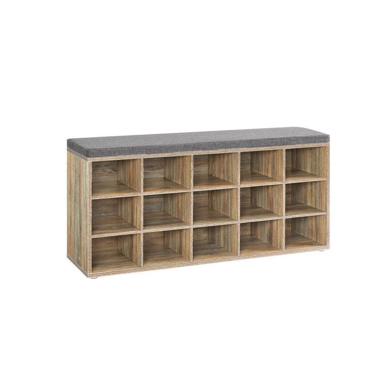 VASAGLE 15-Compartment Shoe Storage Bench — White — additional product view