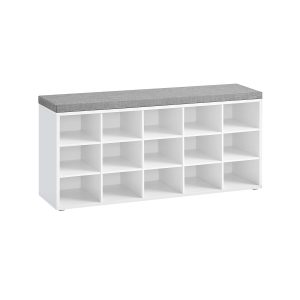 VASAGLE 15-Compartment Shoe Storage Bench — White