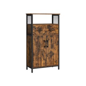 VASAGLE LSC261B01 rustic-brown and black tall sideboard with drawer, two doors and steel frame