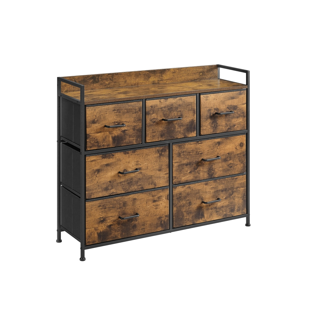 SONGMICS Bellah LTS137B01 rustic-brown and black dresser with seven fabric drawers
