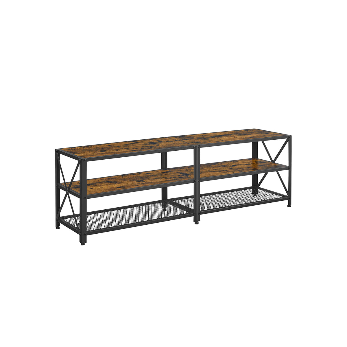 VASAGLE TV Stand with Shelves — Rustic Brown & Black, 160 cm