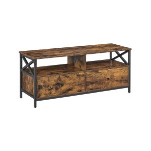 VASAGLE TV Stand with 2 Drawers — Rustic Brown & Black