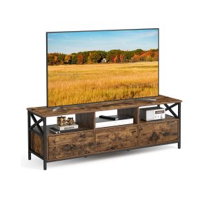 VASAGLE TV Stand with 3 Drawers — Rustic Brown & Black