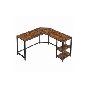 VASAGLE LWD72X rustic-brown L-shaped computer desk with black steel frame and open shelves