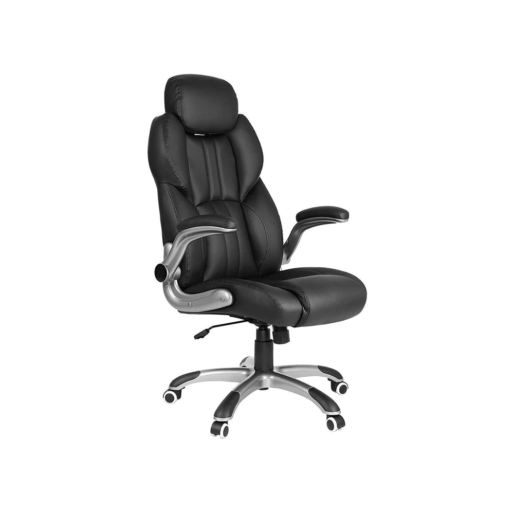 SONGMICS OBG65BKUK ink-black padded office and gaming chair with adjustable headrest and fold-up armrests