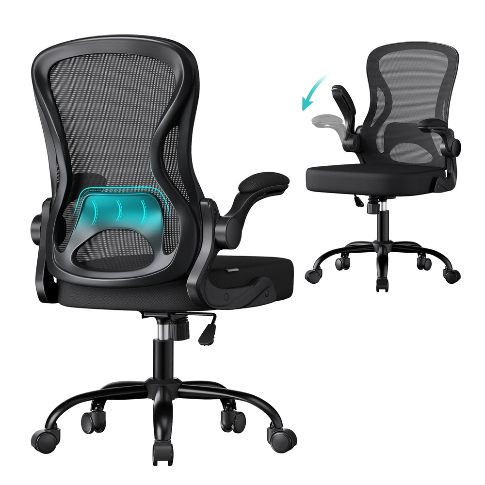 SONGMICS Ergonomic Office Chair with Flip-Up Armrests — Ink Black