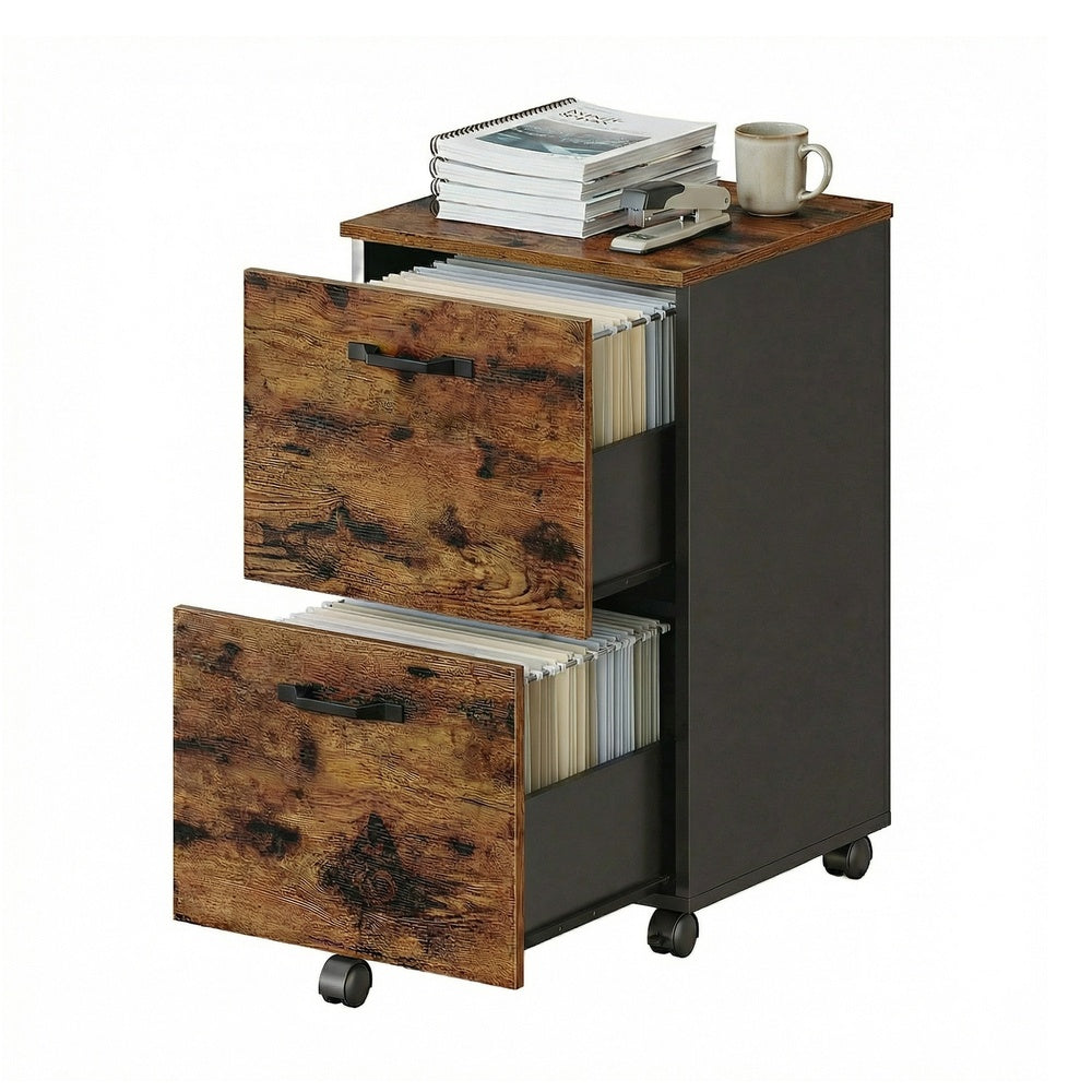 VASAGLE Mobile 2-Drawer Filing Cabinet — Rustic Brown & Black