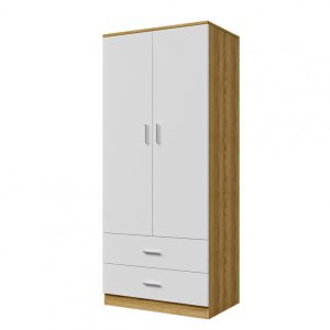 Panana black two-door wardrobe with two lower drawers, internal shelf and hanging rail