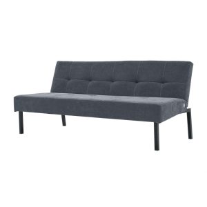 Panana grey three-seater click-clack armless sofa bed with black metal legs