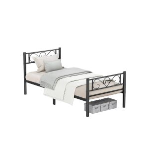 VASAGLE Single Metal Bed Frame with Headboard — Black