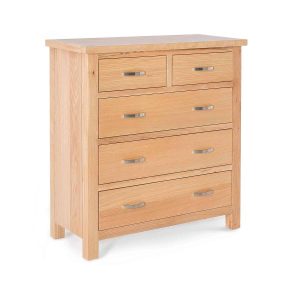 Roseland Furniture London Oak five-drawer chest with two small upper drawers and three larger lower drawers
