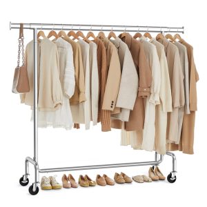 SONGMICS HSR11S silver heavy-duty clothes rail on wheels with extendable hanging rail