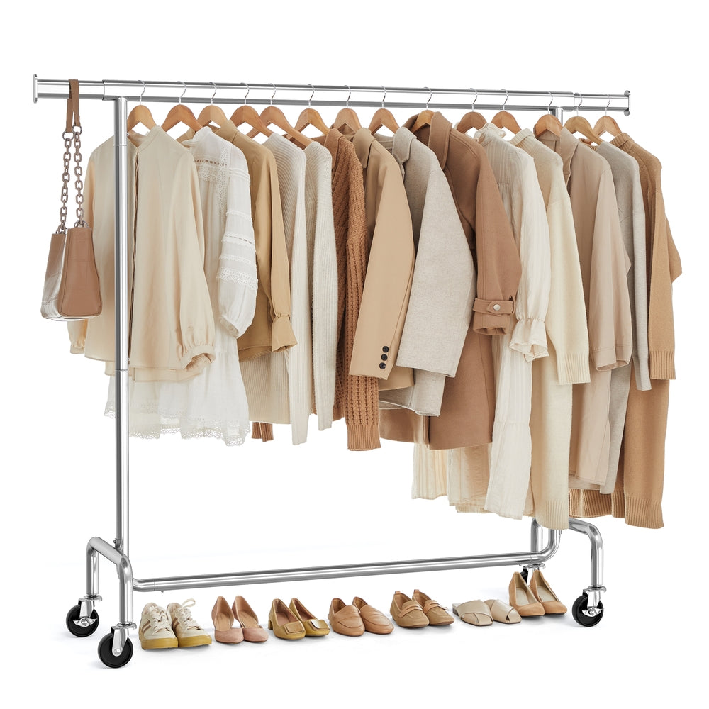 SONGMICS HSR11S silver extendable clothes rail on wheels