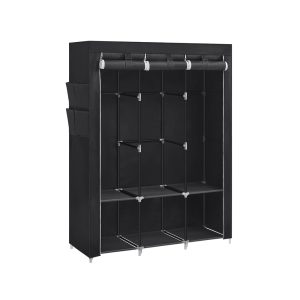 SONGMICS RYG092B02 black portable wardrobe with fabric cover, shelves and three hanging rails