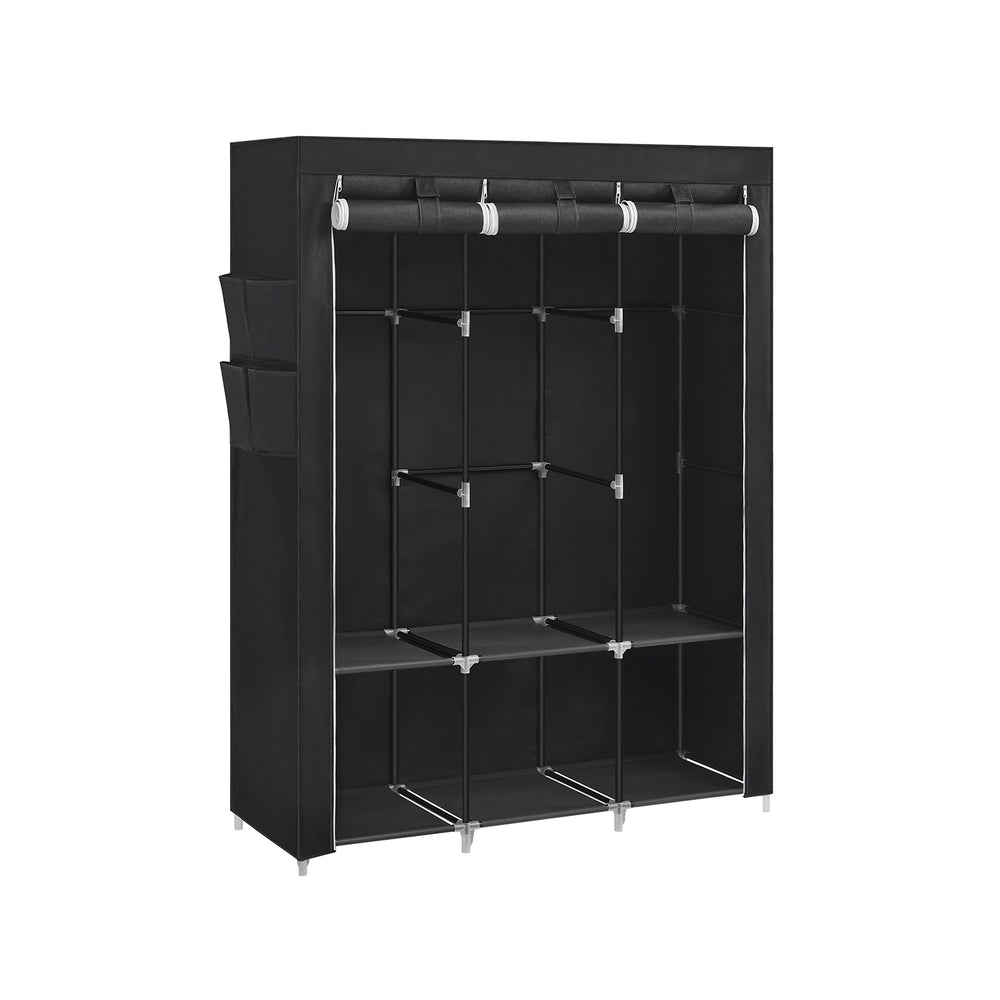 SONGMICS RYG092B02 black portable wardrobe with fabric cover, shelves and three hanging rails