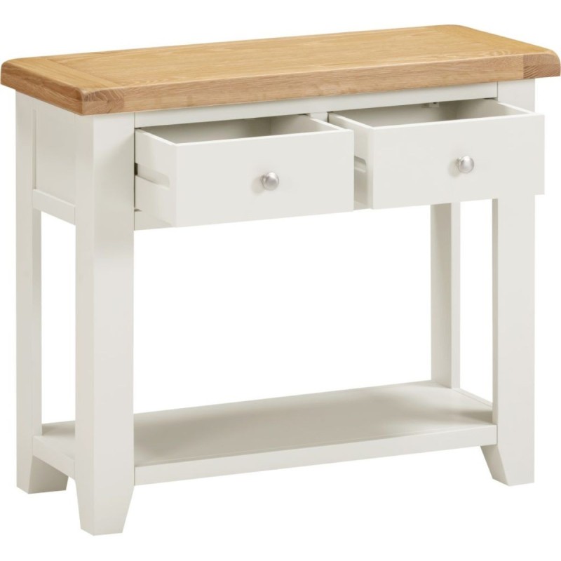 Seconique Windsor ivory and oak console table with two drawers and lower shelf