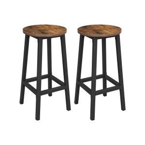 VASAGLE Round Industrial Bar Stools — Set of 2, Rustic Brown