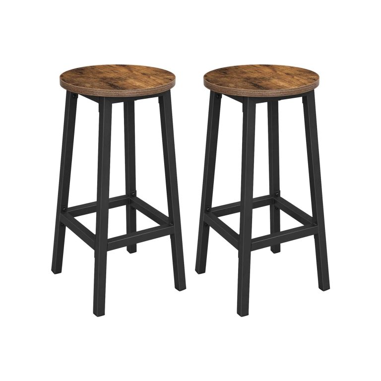 VASAGLE Round Industrial Bar Stools — Set of 2, Rustic Brown