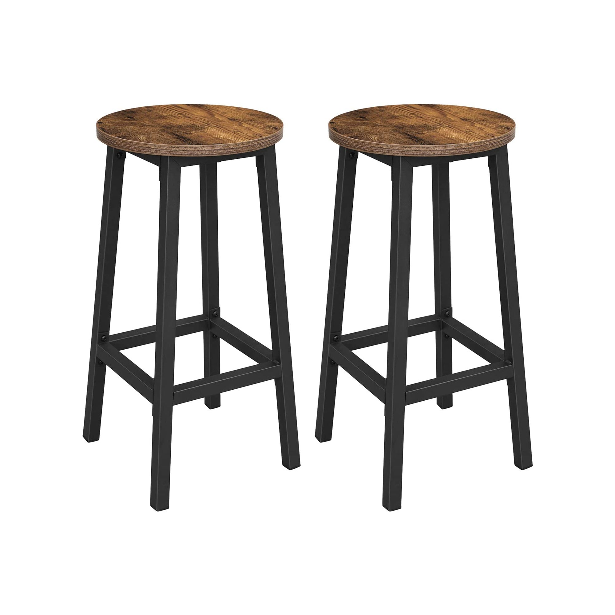 VASAGLE Round Industrial Bar Stools — Set of 2, Rustic Brown