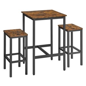 VASAGLE Dining Table and Chairs Set — Rustic Brown & Black