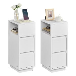 VASAGLE Kailyn Slim Bedside Tables — Set of 2, Cloud White