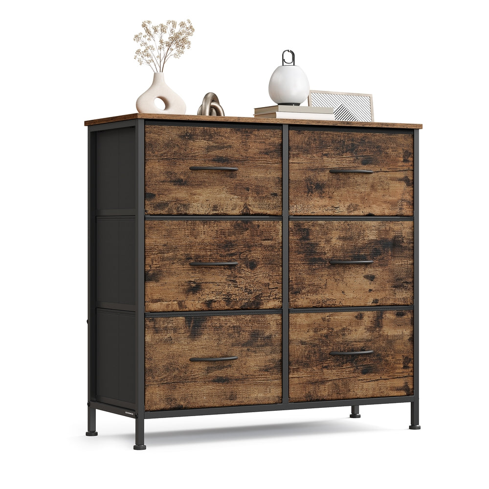SONGMICS Fabric Chest of Drawers — Rustic Brown & Black