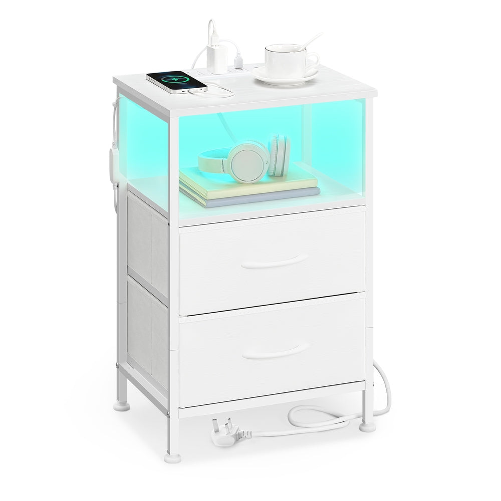 SONGMICS Bellah LGS302WH02 cloud-white bedside table with two drawers, open shelf and integrated charging station