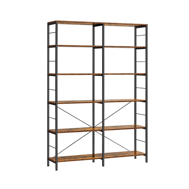 VASAGLE 6-Tier Bookshelf — Rustic Brown & Black