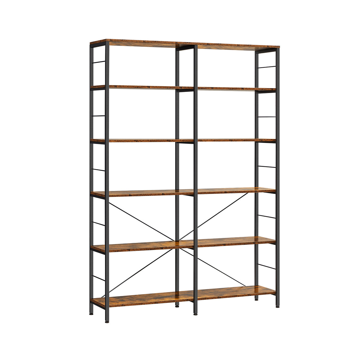 VASAGLE 6-Tier Bookshelf — Rustic Brown & Black