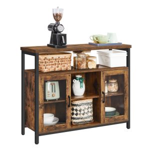 VASAGLE Sideboard with Adjustable Shelves — Rustic Brown & Black