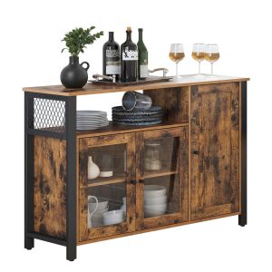 VASAGLE 3-Door Sideboard — Rustic Brown & Black