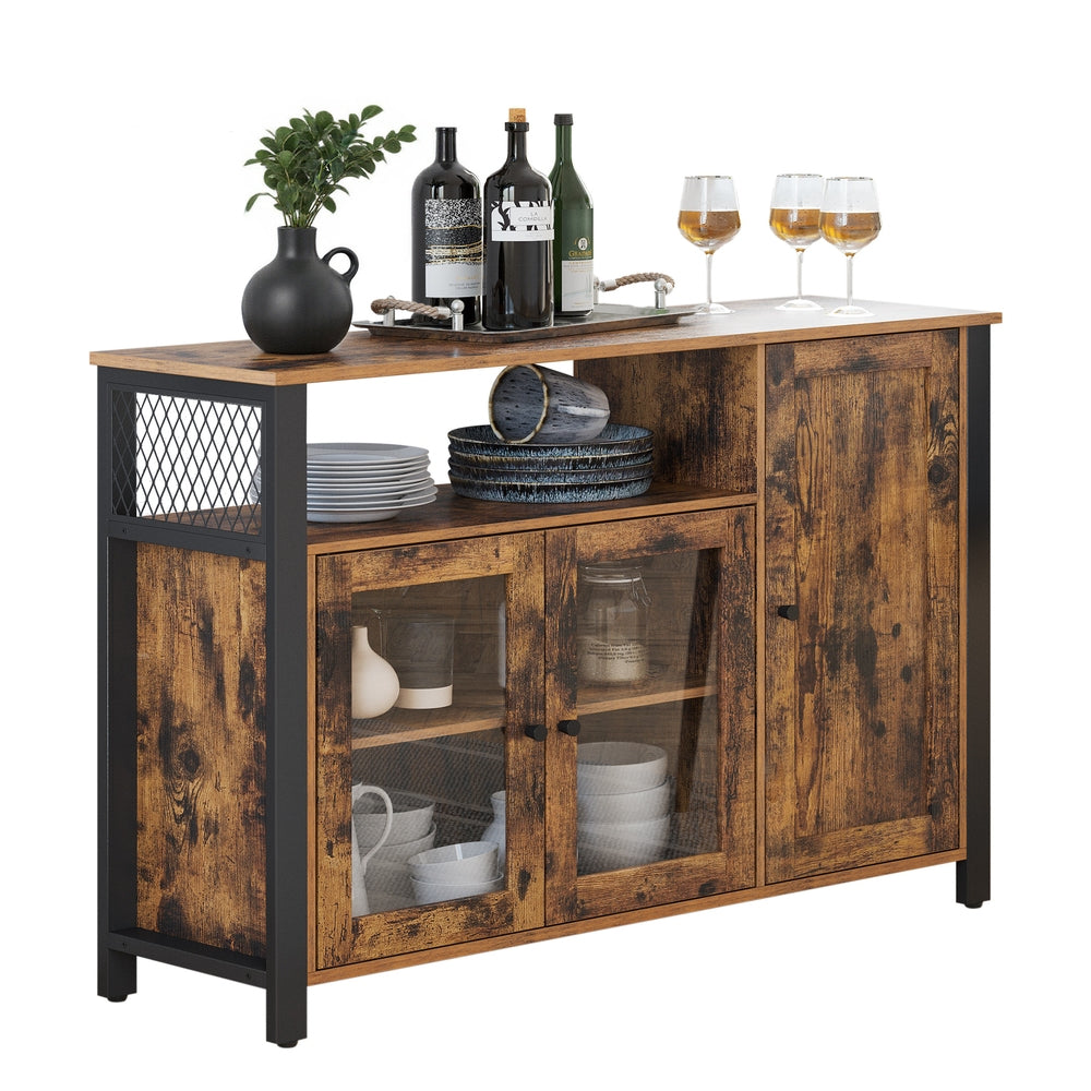 VASAGLE 3-Door Sideboard — Rustic Brown & Black