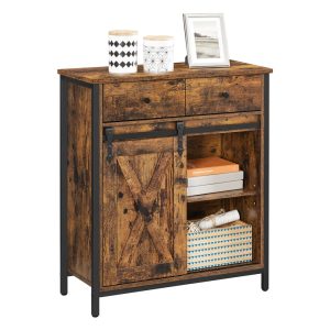 VASAGLE Sliding-Door Sideboard — Toasted Oak & Black